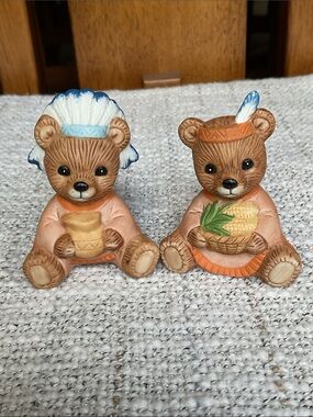 Homco Harvest Bears Thanksgiving Indian Figurines